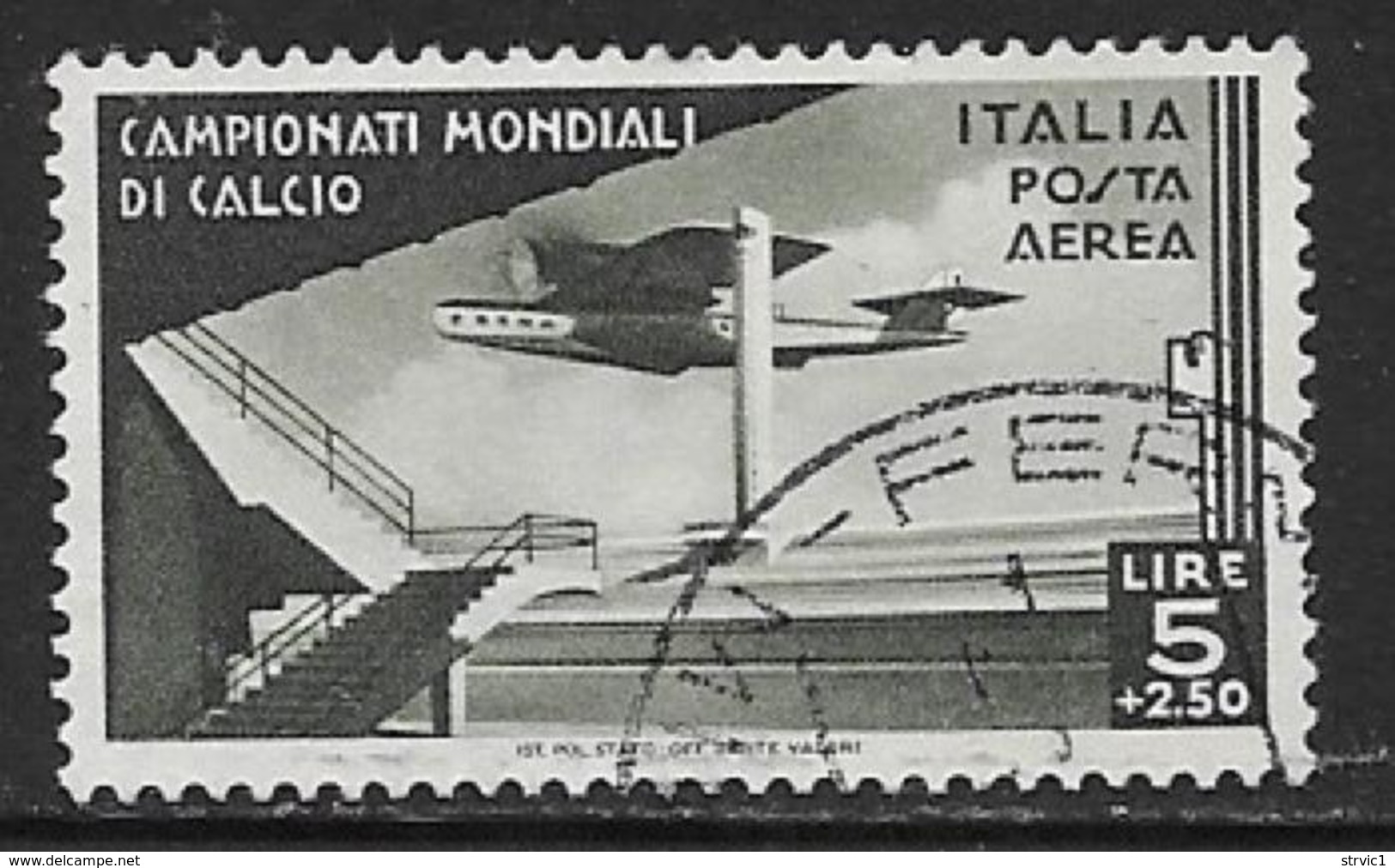 Italy Scott # C64 Used Plane Over Stadium, 1934, CV$425.00 - Airmail