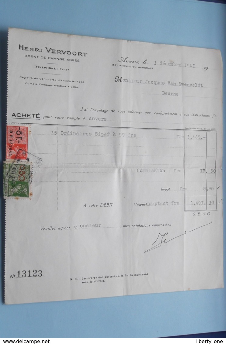 Henri VERVOORT Agent De CHANGE Agrée ANVERS > Acheté Anno 1941 ( Zie Foto's ) 5 Stuks ! - Banco & Caja De Ahorros
