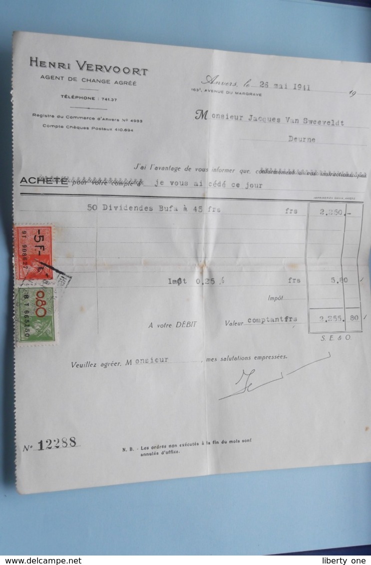 Henri VERVOORT Agent De CHANGE Agrée ANVERS > Acheté Anno 1941 ( Zie Foto's ) 5 Stuks ! - Bank En Verzekering