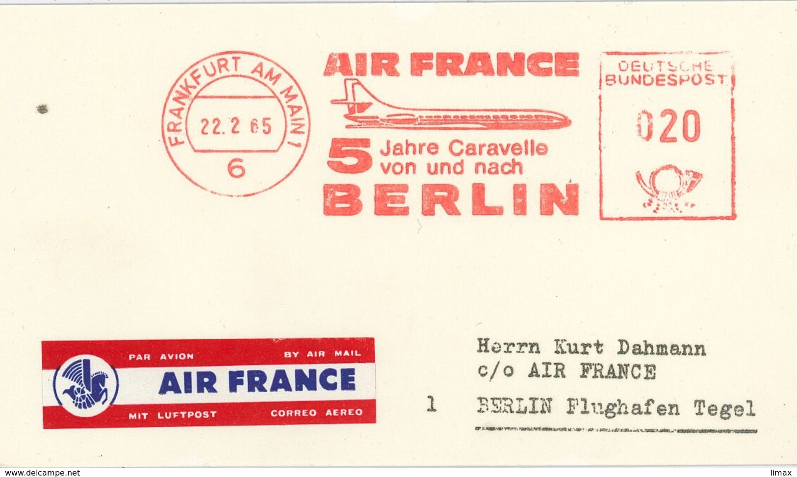 AFS Frankfurt Main Air France Caravelle Berlin - Illustriertes Firmenbriefstück - Briefe U. Dokumente