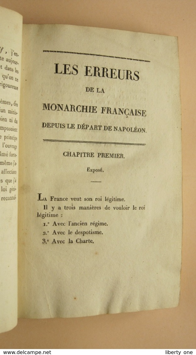 LES ERREURS de la MONARCHIE FRANCAISE Depuis le Départ de NAPOLEON par CHATEAUBRIANT ( Juin 1817 ) Voir Photos svp !