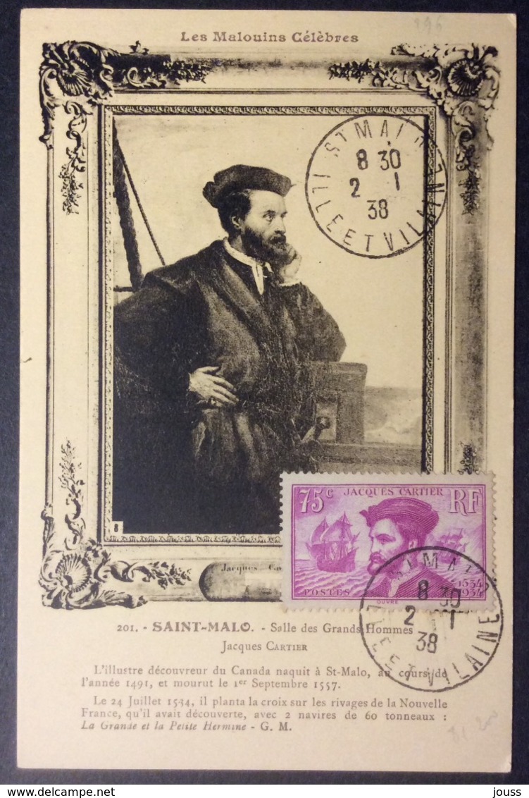 CM39  Carte Maximum 296 Jacques Cartier Saint Malo - 1930-1939