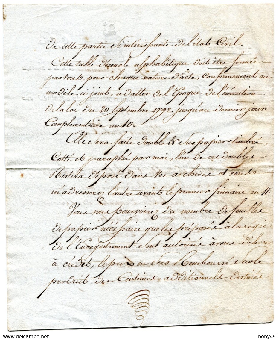 MAINE ET LOIRE De ANGERS Lettre A En Tête Du Prefet Du 20/11/1801 Pour Le Maire De LA BOHALLE (pas De Marque Postale) - Manuscrits