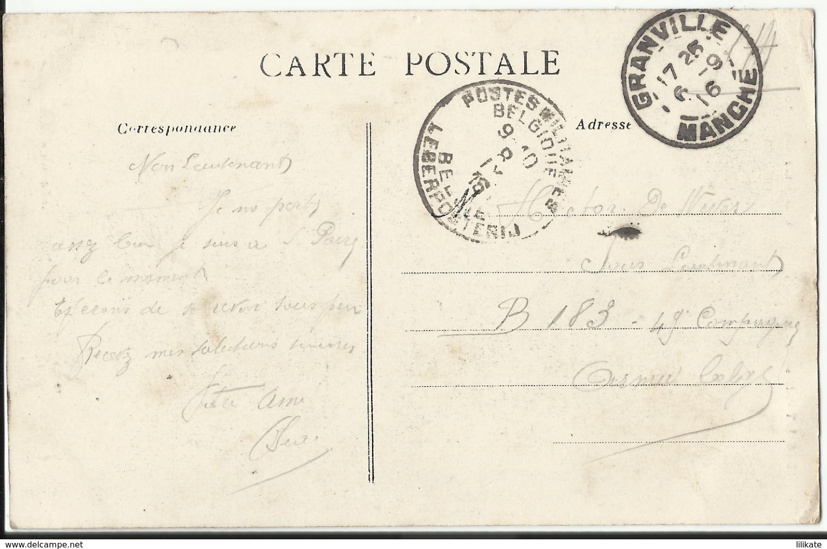 SAINT PAIR SUR MER (Manche) Villa "Bernadette" 1916 (oblitération Granville Et Militaire Belge) - Saint Pair Sur Mer