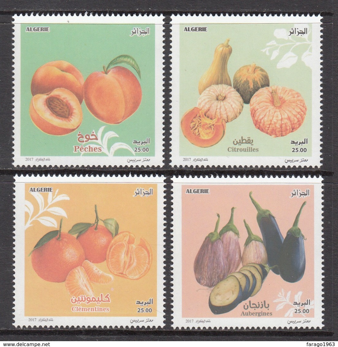 2017 Algeria Algerie Fruits Peaches Vegetables  Complete Set Of 4  MNH - Algerien (1962-...)