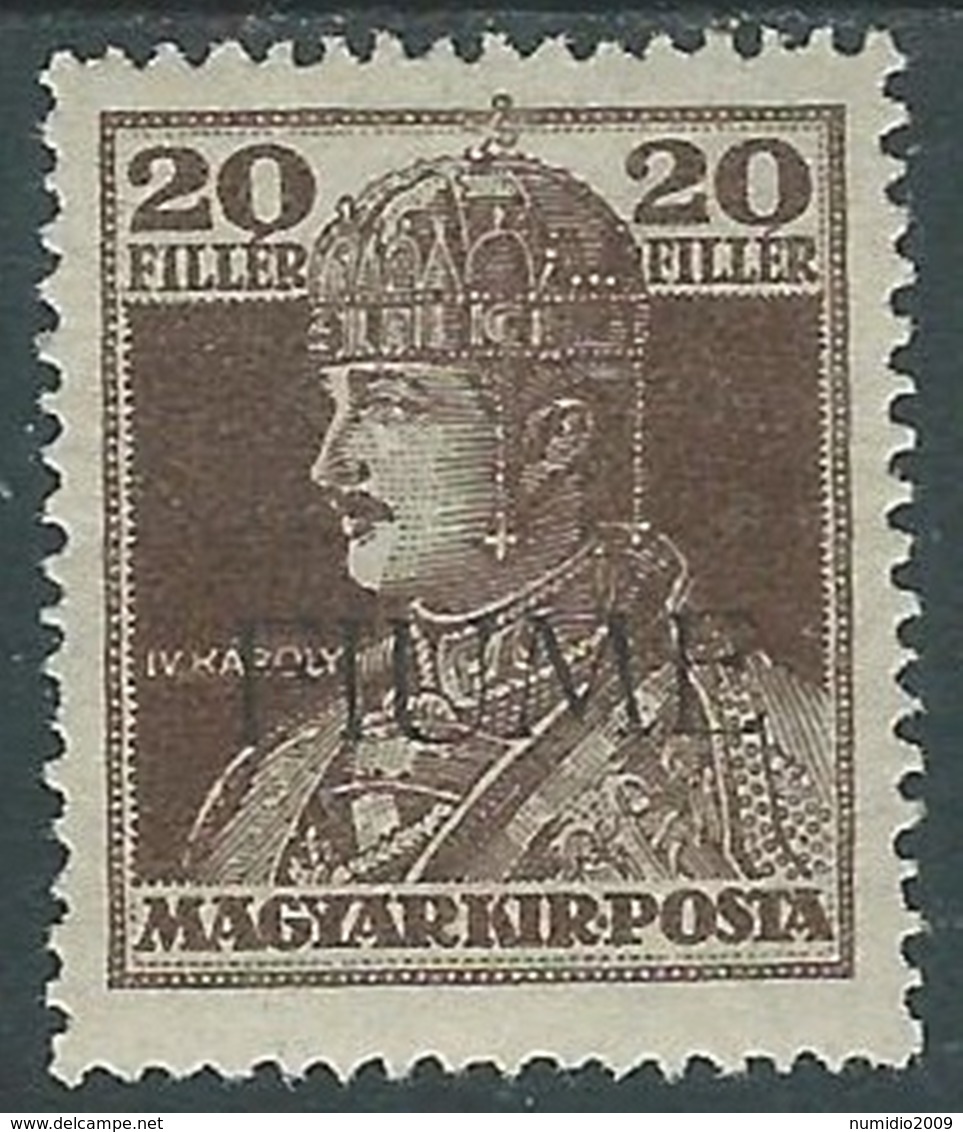 1918-19 FIUME CARLO E ZITA 20 F SOPRASTAMPA A MACCHINA MH * - UR45-9 - Fiume