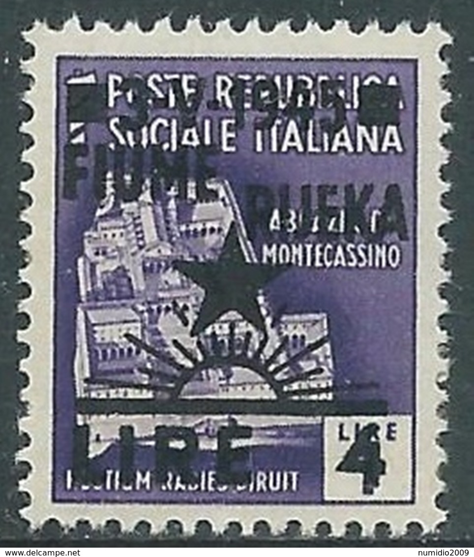 1945 OCCUPAZIONE JUGOSLAVA FIUME 4 LIRE SU 1 LIRA MNH ** - UR45-8 - Jugoslawische Bes.: Fiume