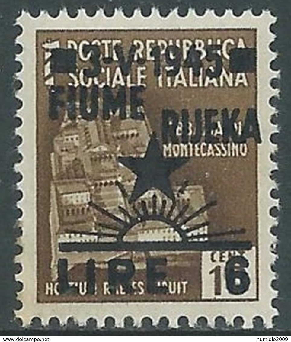 1945 OCCUPAZIONE JUGOSLAVA FIUME 6 LIRE SU 10 CENT MNH ** - UR45-8 - Occ. Yougoslave: Fiume