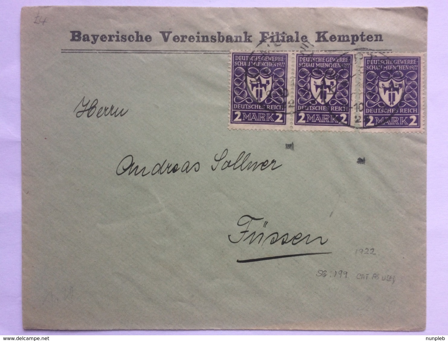 GERMANY 1922 Cover Kempten To Frissen Tied With X 3 Munich Exhibition 2 M - Storia Postale