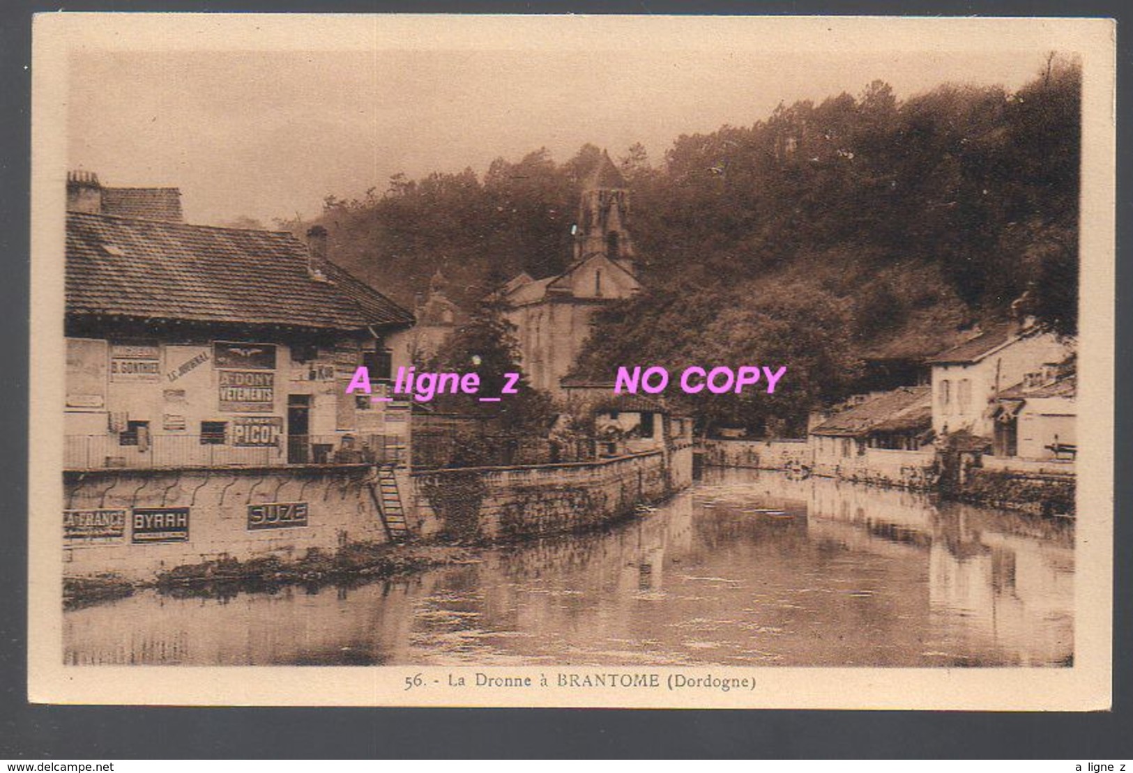 REF 419 : CPA 24 BRANTOME Vieilles Pub Plaque émaillée SUZE BYRRH Pïcon Kub Etc.. - Brantome