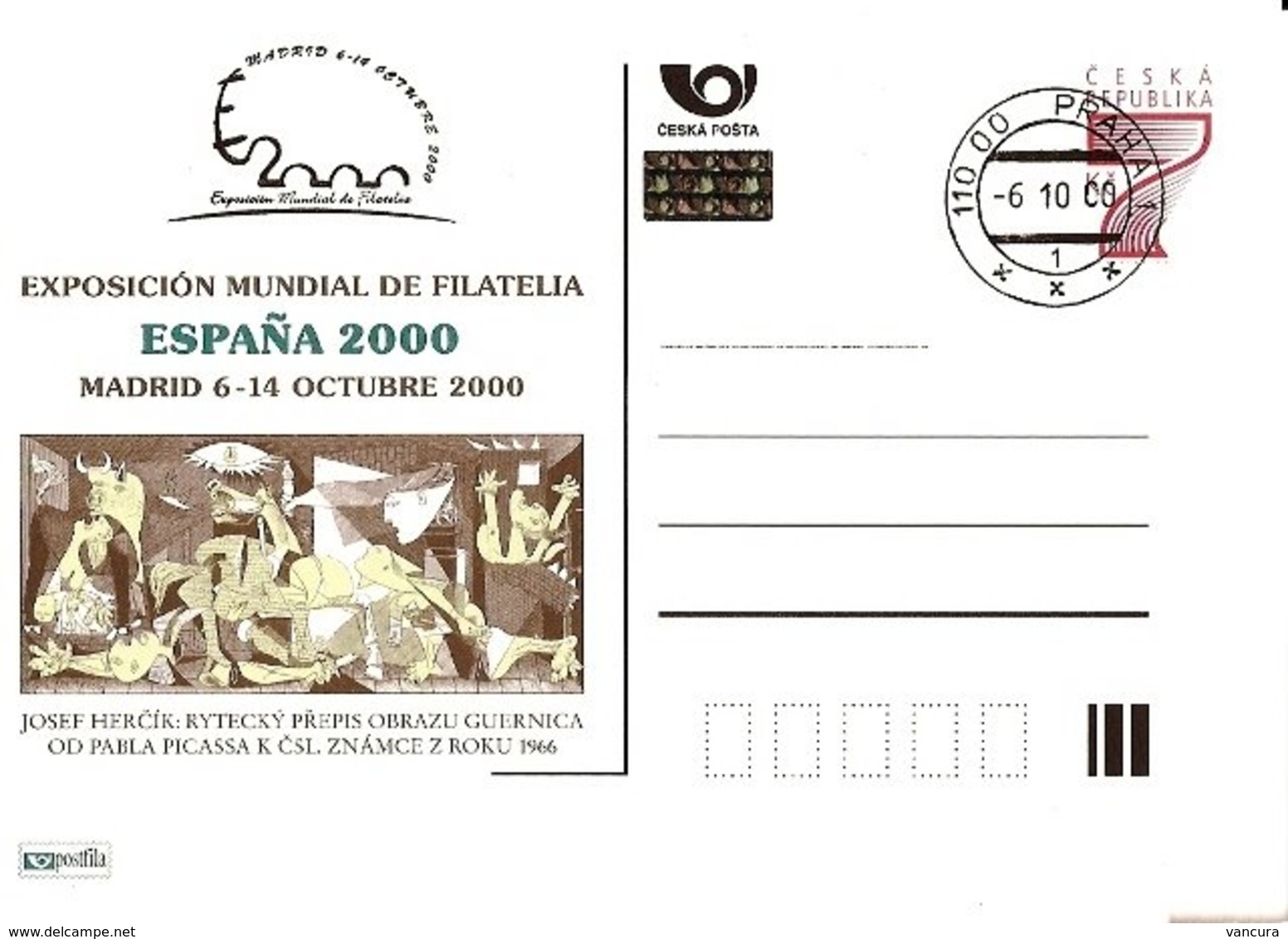 CDV A 63 Czech Republic Philatelic Exhibition Espagna (Picasso's Guernica) 2000 - Picasso