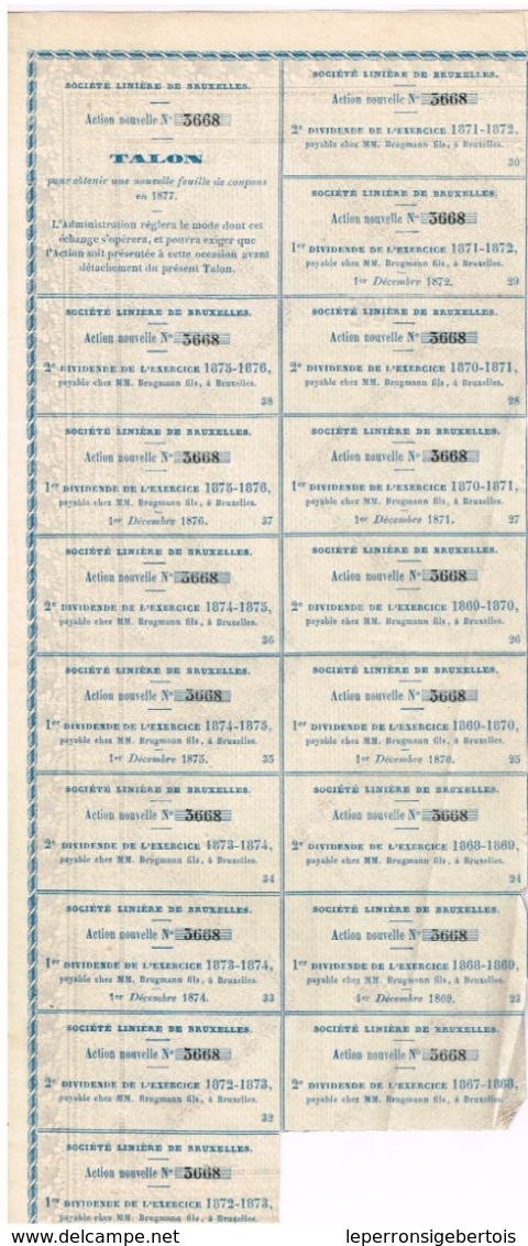 Titre Ancien - Société Linière De Bruxelles - Action Nouvelle - Titre De 1858 -  N°3668 - Textile