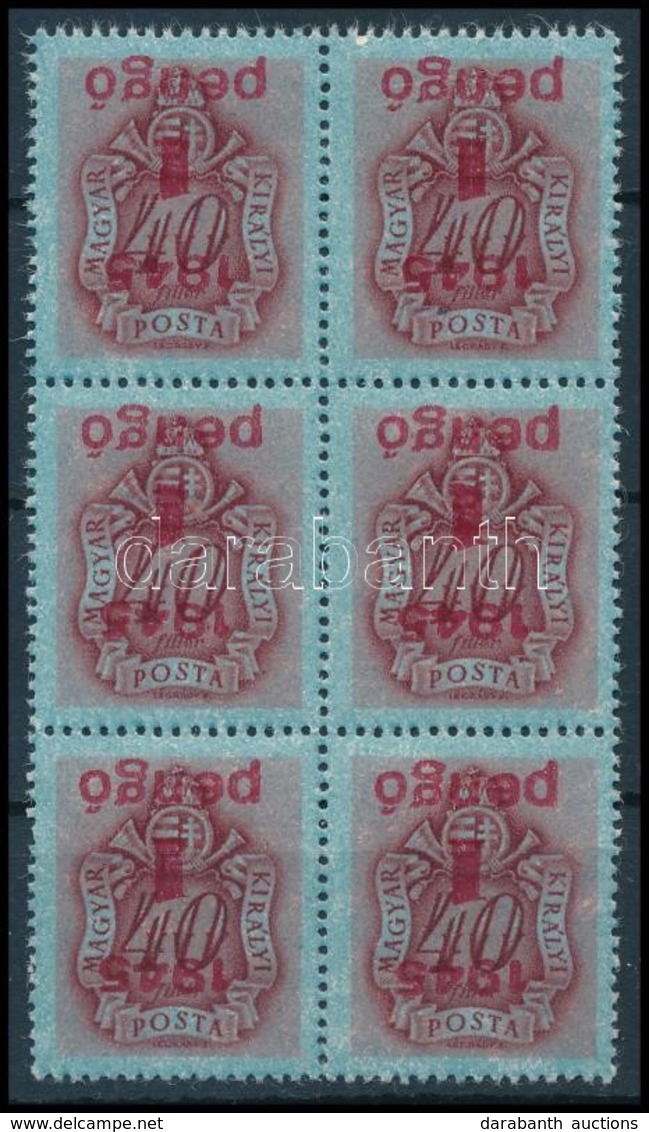 ** 1945 Kisegítő Portó 1P/40f 6-os Tömb Fordított Felülnyomással (216.000) Certificate: Glatz - Other & Unclassified