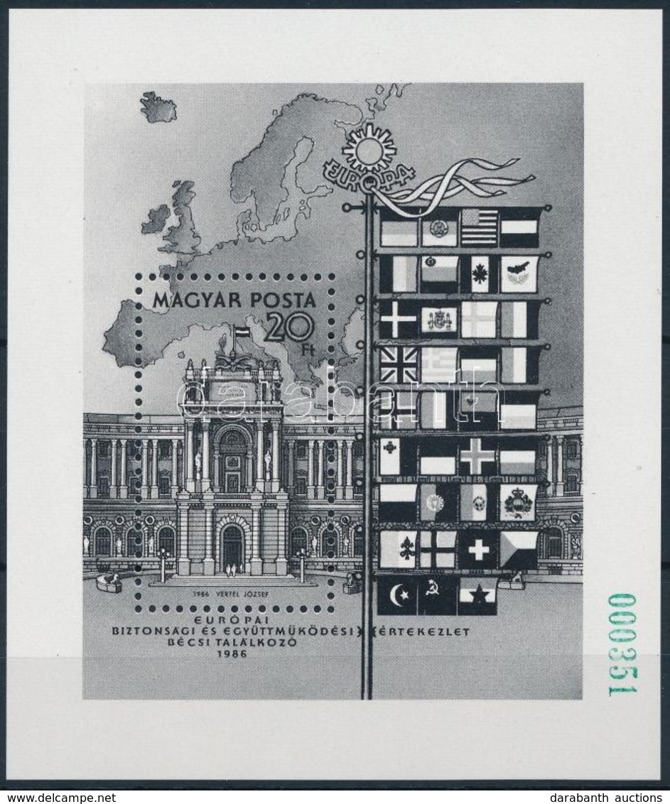 ** 1986 Európa Bécs Blokk Feketenyomat Zöld Sorszámmal, Példányszám 500 Db (70.000) / Mi Block 187 Blackprint With Green - Sonstige & Ohne Zuordnung