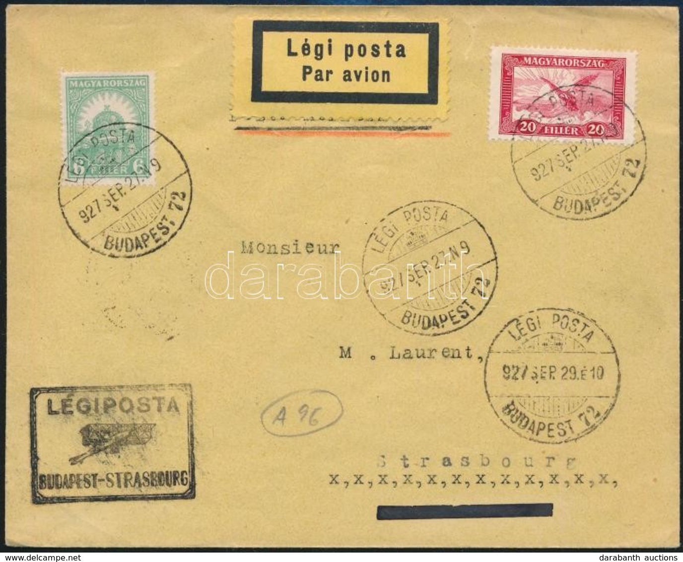 1927 Légi Levél Franciaországba - Other & Unclassified