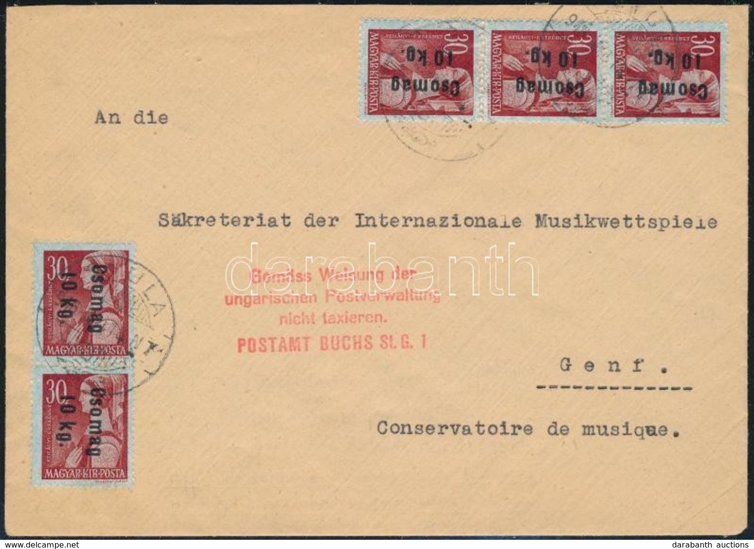 1946 (15. Díjszabás) Levél Svájcba Betűs 5 X Csomag 10 Kg/30f Bérmentesítéssel, A Csomagbélyeget Külföldre Tilos Volt Ha - Sonstige & Ohne Zuordnung