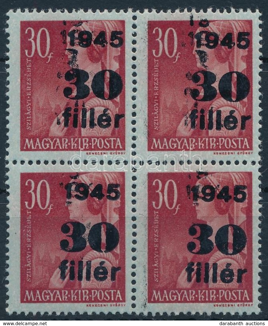 ** 1945 Kisegítő 30f/30f Négyestömb Részleges Kettős Nyomattal - Other & Unclassified