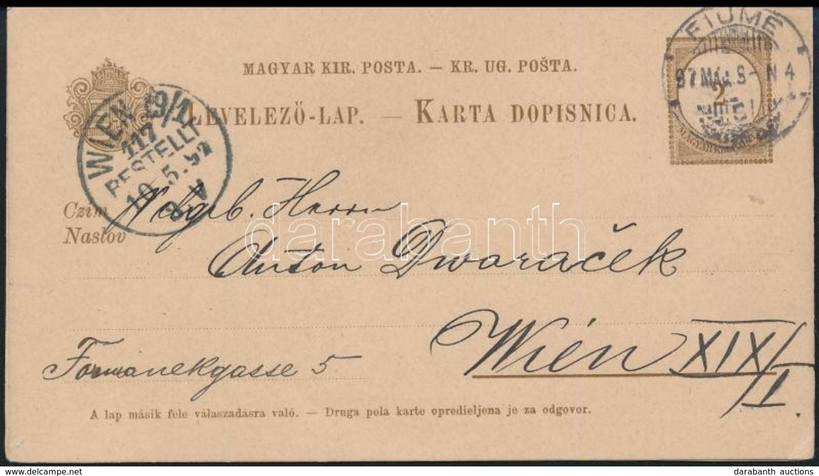 1882 Kétnyelvű Futott Válaszos Díjjegyes Levelezőlap 22a, A Válaszlap Csak Megcímezve - Sonstige & Ohne Zuordnung