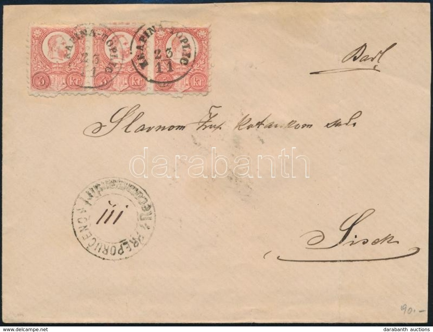 ~1871 Réznyomat 5kr Hármascsík Ajánlott Levélen 'KRAPINA-TÖPLIC' (Gudlin 250 Pont) - Sisek - Other & Unclassified