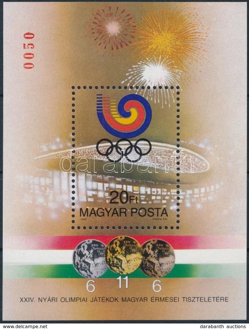 ** 1988 Szöuli Olimpiai érmesek Ajándék Blokk 0050 Sorszámmal (15.000) /  Mi Block 201 Present Of The Post - Other & Unclassified