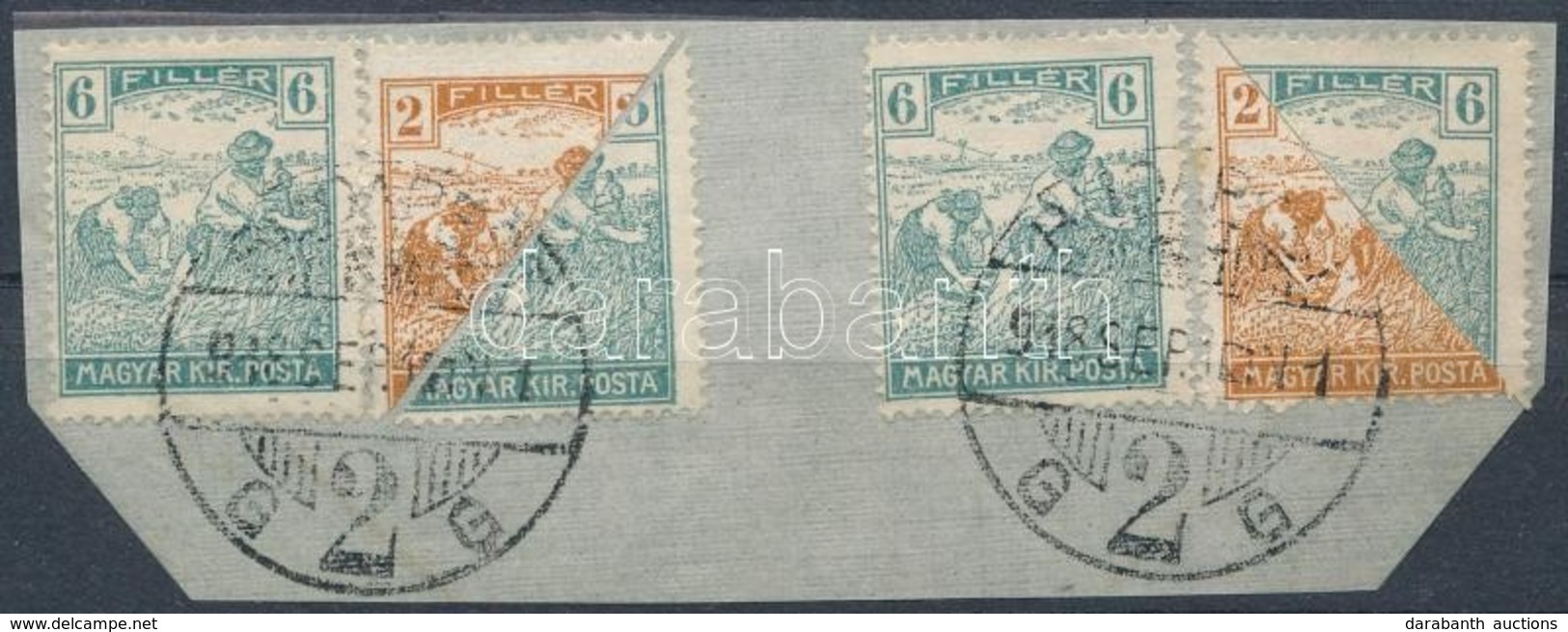 1918 Felezett Arató 2kr és 6kr Bélyegek Kivágáson - Other & Unclassified