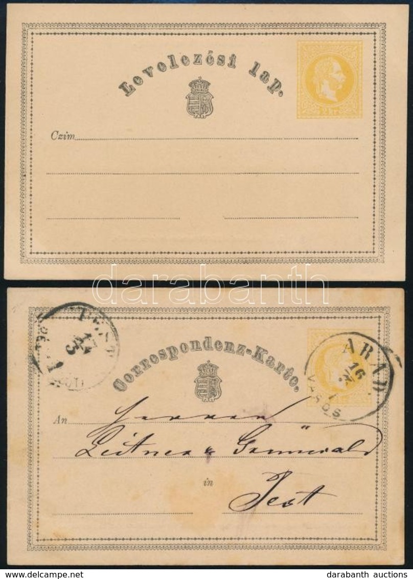 1869 Használatlan Magyar Nyelvű + Használt Német Nyelvű Díjjegyes Levelezőap (13.000) - Other & Unclassified