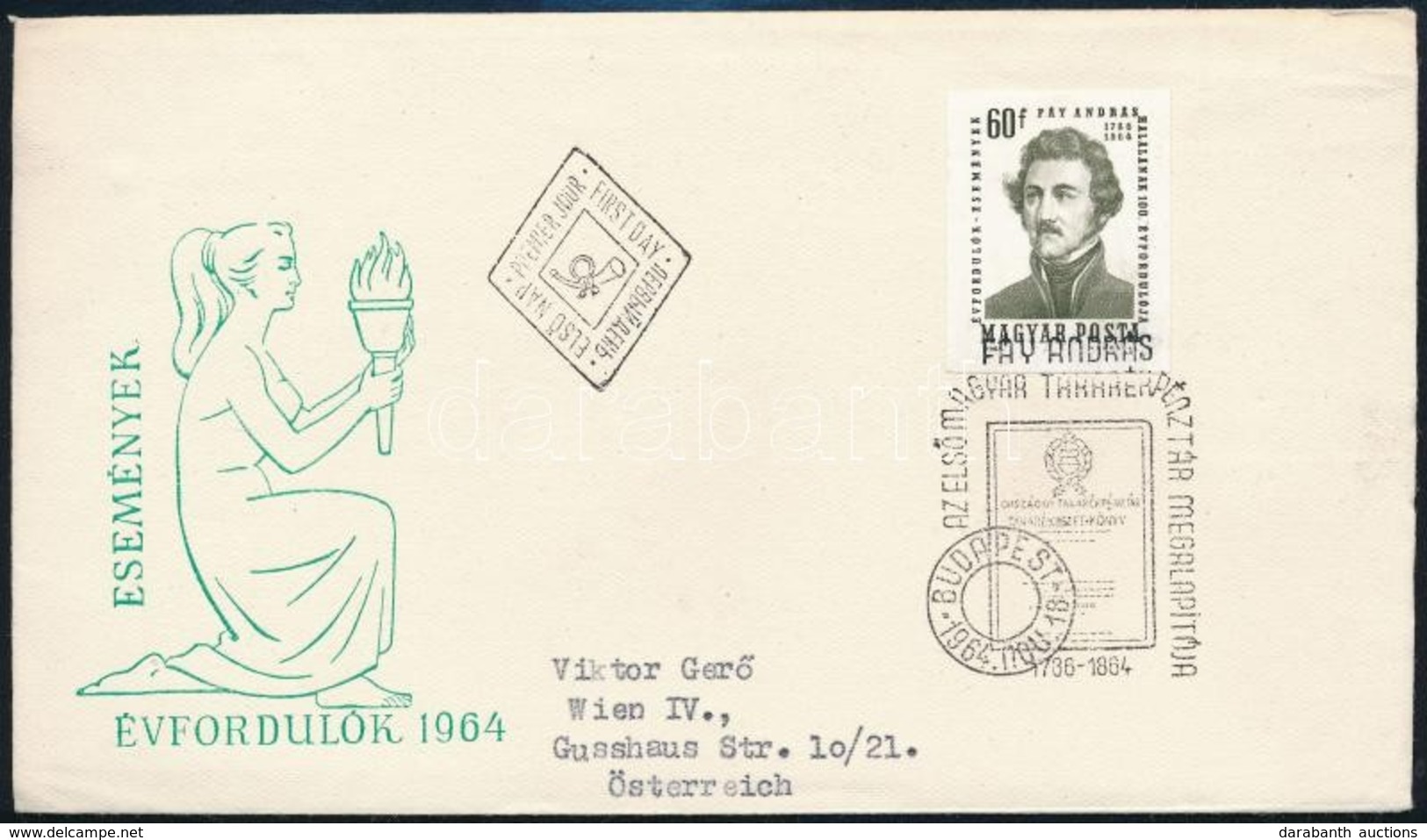 1964 Évfordulók (II.) Fáy András (1786-1864) Vágott Bélyeg FDC-n - Other & Unclassified