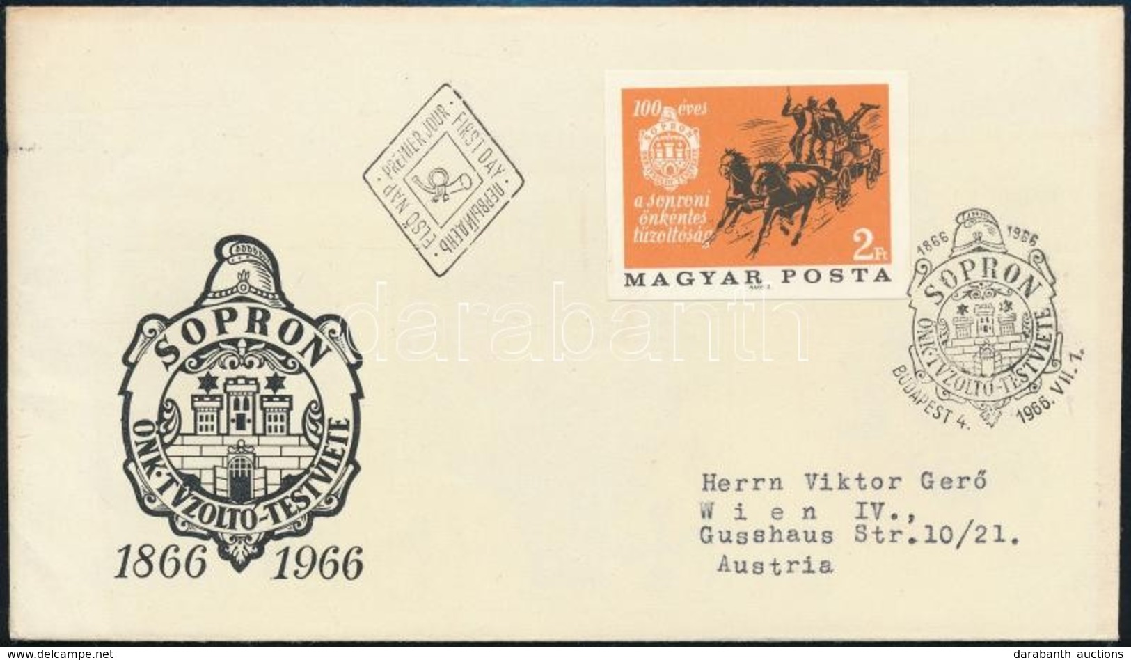 1966 Évfordulók (IV.) Soproni Önkéntes Tűzoltóság Vágott Bélyeg FDC-n - Other & Unclassified