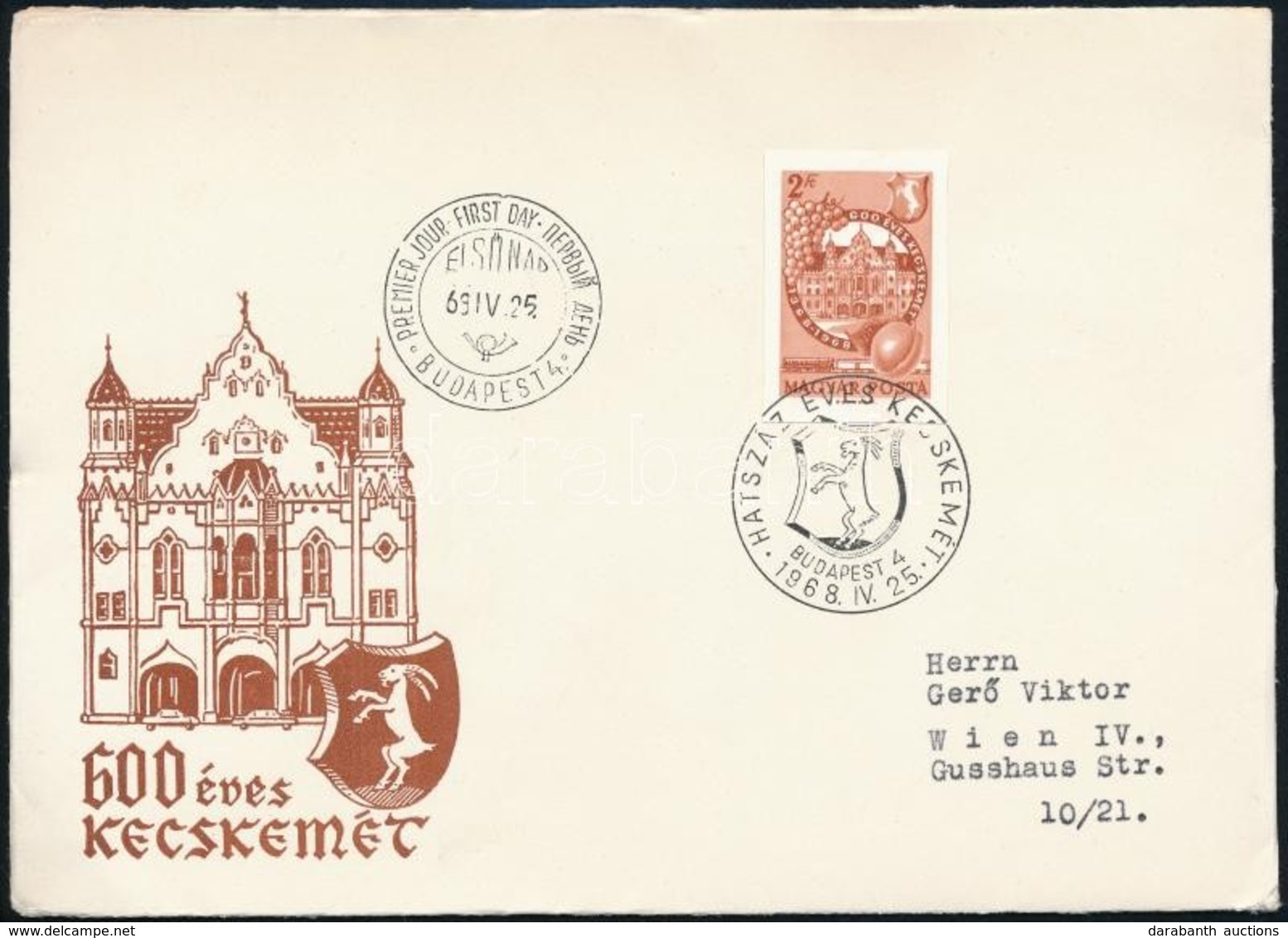 1968 Évfordulók (VI.) 600 éves Kecskemét Vágott Bélyeg FDC-n - Other & Unclassified