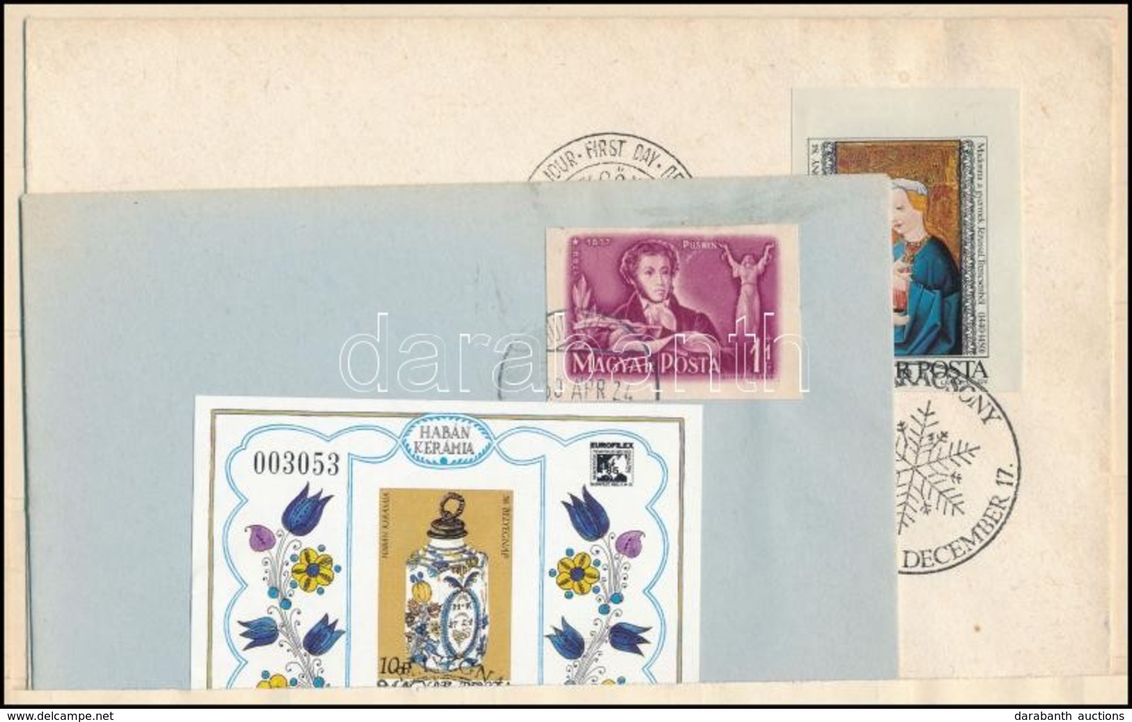 O 1949-1985 Puskin és Karácsony Vágott Bélyeg 1-1 FDC-n + Bélyegnap (58.) Blokk Elsőnapi Bélyegzéssel - Andere & Zonder Classificatie