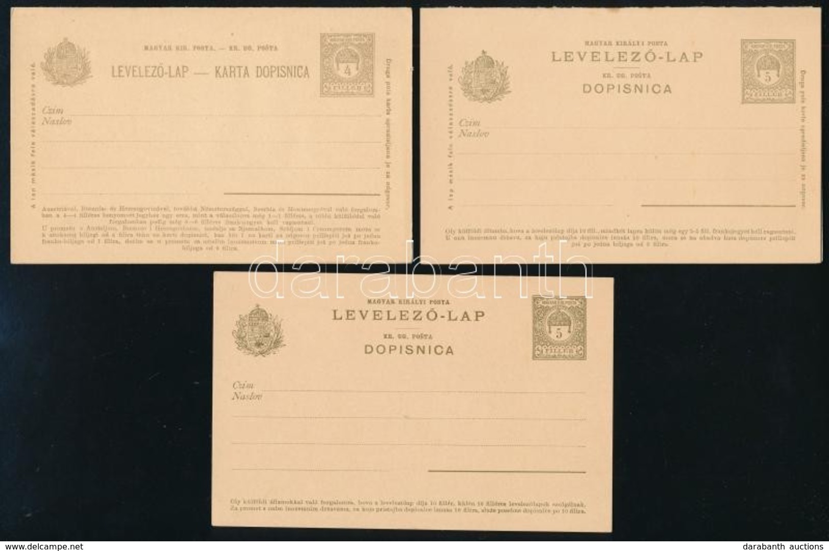 1900-1902 3 Db Kétnyelvű Használatlan Díjjegyes Levelezőlap Közte 2 Válaszos - Andere & Zonder Classificatie