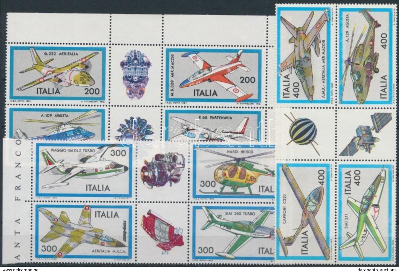 ** Olaszország 1981-1983 3 Db Repülőgépek Sor ívközéprészes Négyes Tömbökben - Otros & Sin Clasificación