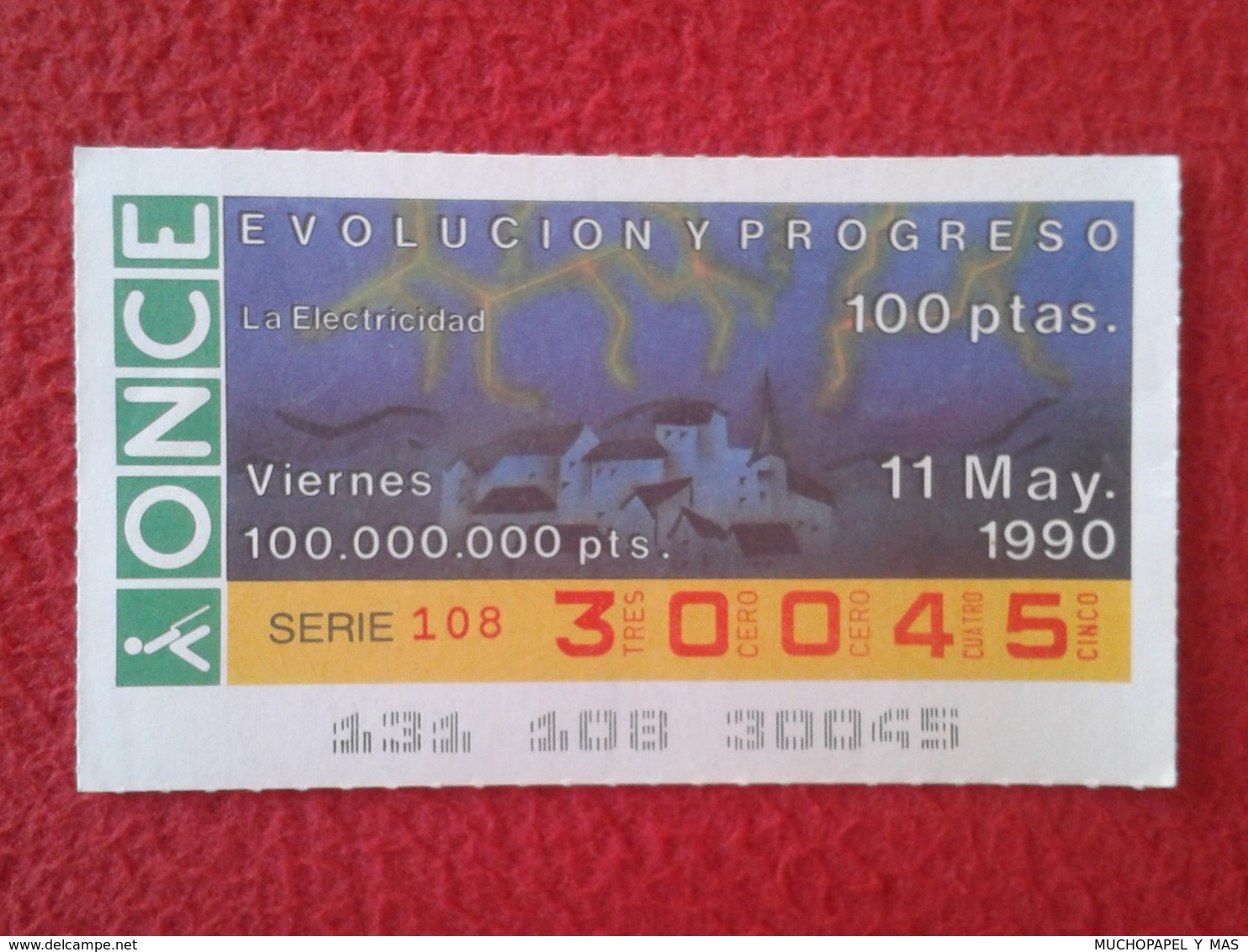 SPAIN CUPÓN DE ONCE LOTTERY LOTERÍA ESPAÑA 1990 EVOLUCIÓN Y PROGRESO EVOLUTION AND PROGRESS LA ELECTRICIDAD ELECTRICITY - Billetes De Lotería