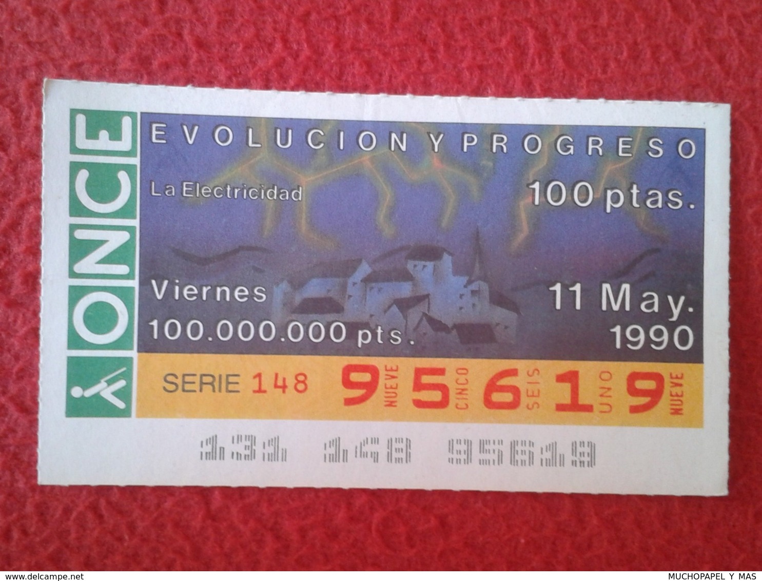 SPAIN CUPÓN DE ONCE LOTTERY LOTERÍA ESPAÑA 1990 EVOLUCIÓN Y PROGRESO EVOLUTION AND PROGRESS LA ELECTRICIDAD ELECTRICITY - Billetes De Lotería