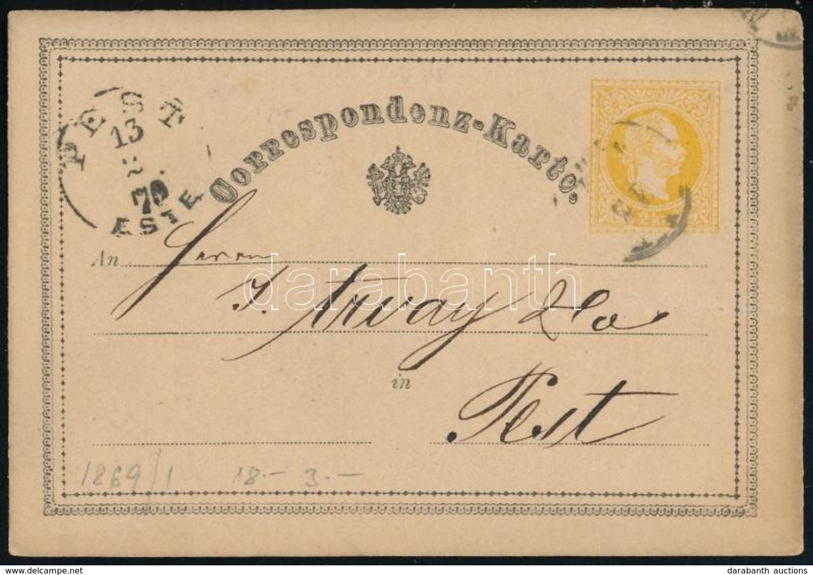 ~1870 Díjjegyes Levelezőlap Pestre - Autres & Non Classés