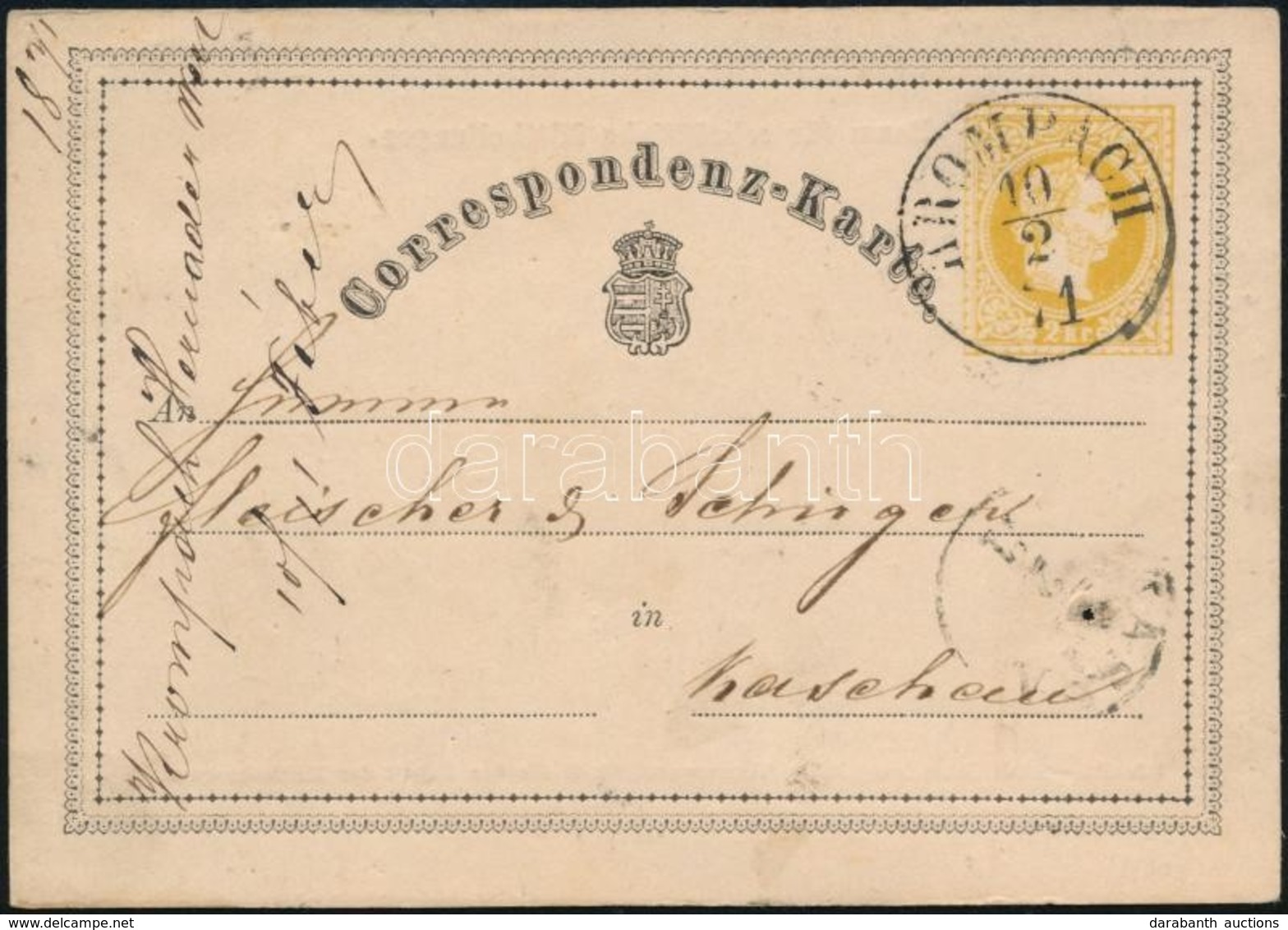 1871 Díjjegyes Levelezőlap 'KROMPACH' - Kaschau - Sonstige & Ohne Zuordnung