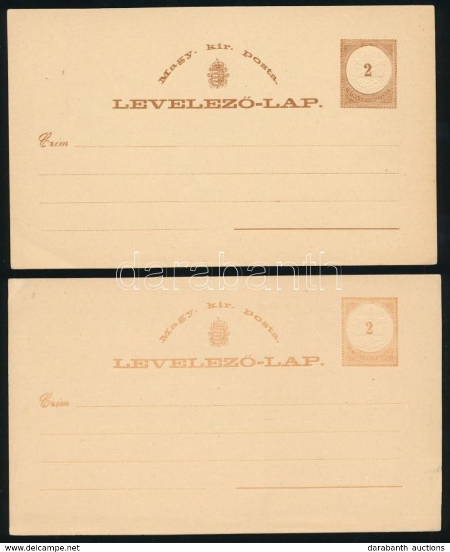 1874 2 Db Egyforma, De Különböző Színárnyalatú Használatlan Díjjegyes Levelezőlap, Az Egyiken Lemezhiba A 'Czim' 'C' Bet - Sonstige & Ohne Zuordnung