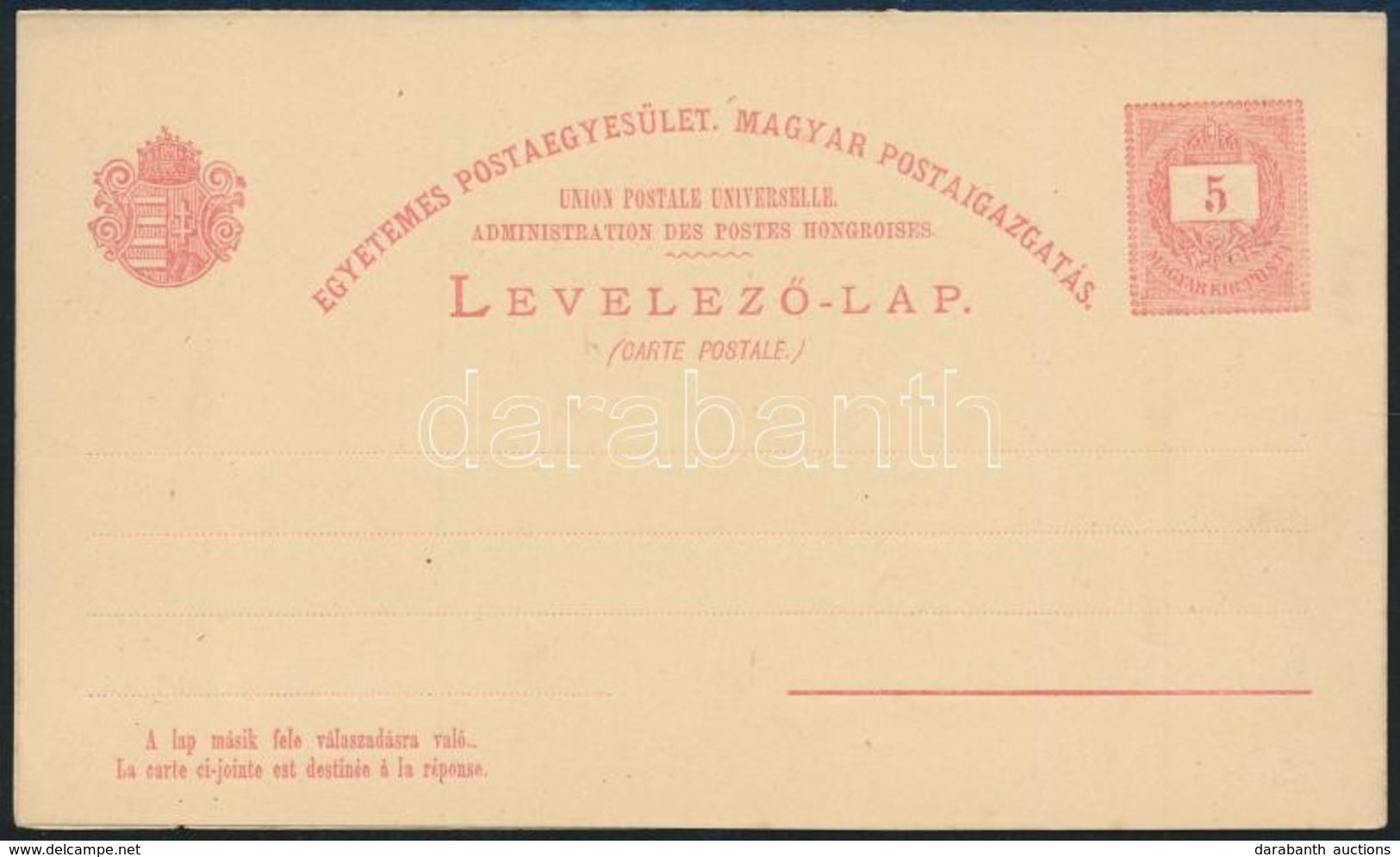 1880 Használatlan Válaszos 5kr Díjjegyes Levelezőlap - Autres & Non Classés