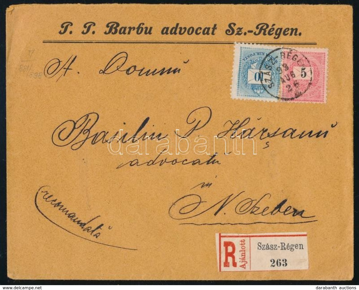 1893 Vegyes Bérmentesítésű Ajánlott Levél 5kr + 10kr - Sonstige & Ohne Zuordnung