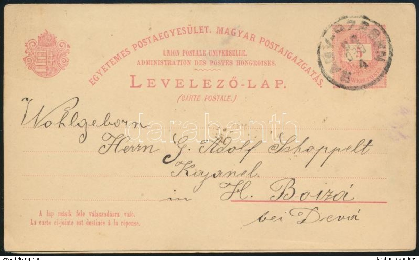 1894 5kr UPU Díjjegyes Válaszos, összefüggő Levelezőlap (15.000) - Autres & Non Classés