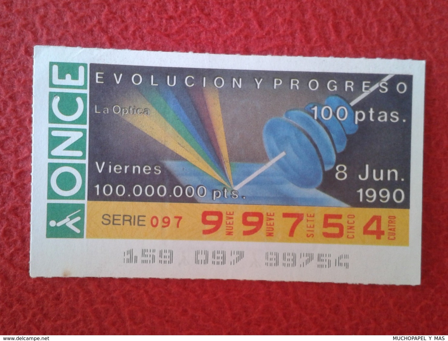 SPAIN CUPÓN DE ONCE LOTTERY LOTERÍA ESPAÑA 1990 EVOLUCIÓN Y PROGRESO EVOLUTION AND PROGRESS LA ÓPTICA THE OPTICS OPTIQUE - Billetes De Lotería