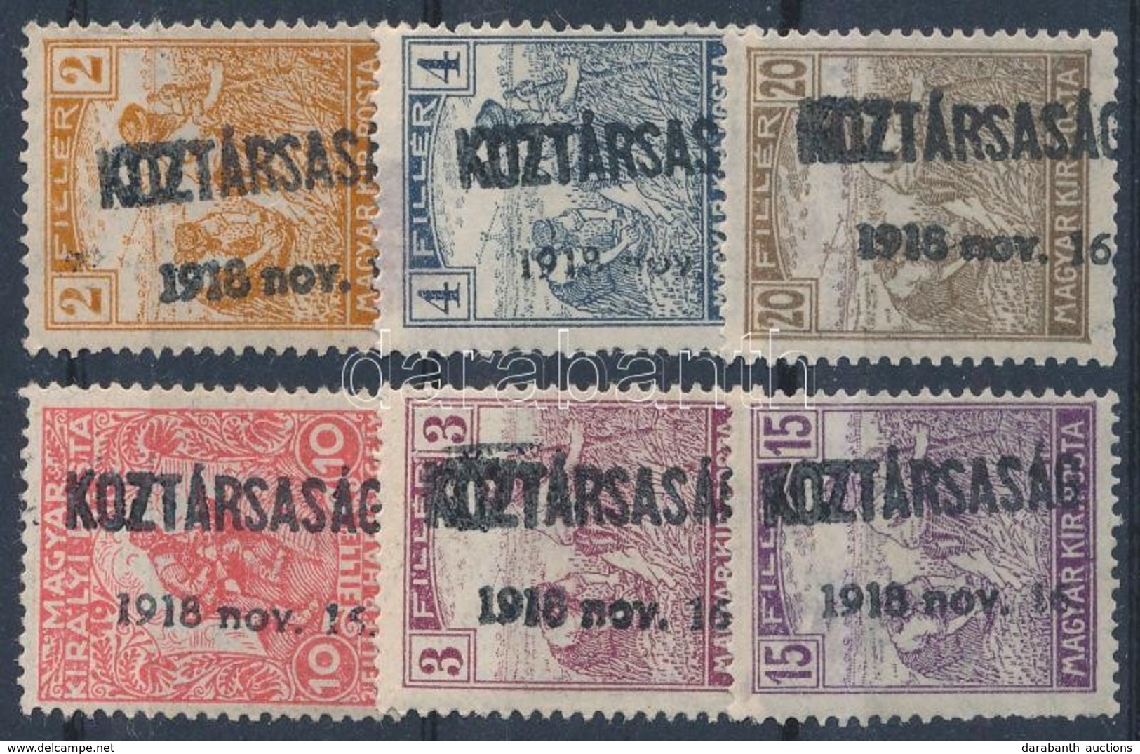 ** * 1918 Hadisegély 10f + Arató 5 Klf érték Köztársaság 1918 Nov. 16. Felülnyomással (ujjlenyomatok) Garancia Nélkül /  - Other & Unclassified