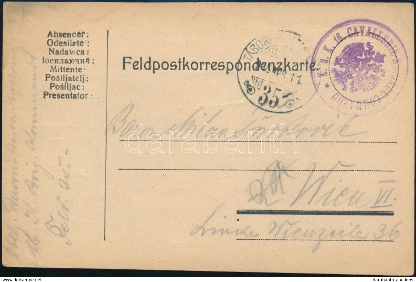 1917 Tábori Posta Levelezőlap 'K.u.k. 16. CAVALLERIE BRIGADE COMMANDO' + 'TP 35' - Andere & Zonder Classificatie