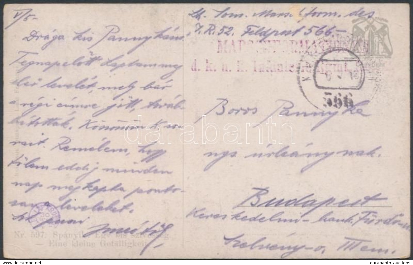1918 Tábori Posta Képeslap / Field Postcard 'MARSCHFORMATIONEN D.k.u.k. Infanterie Rgmt. No.52.' + 'FP 566' - Other & Unclassified
