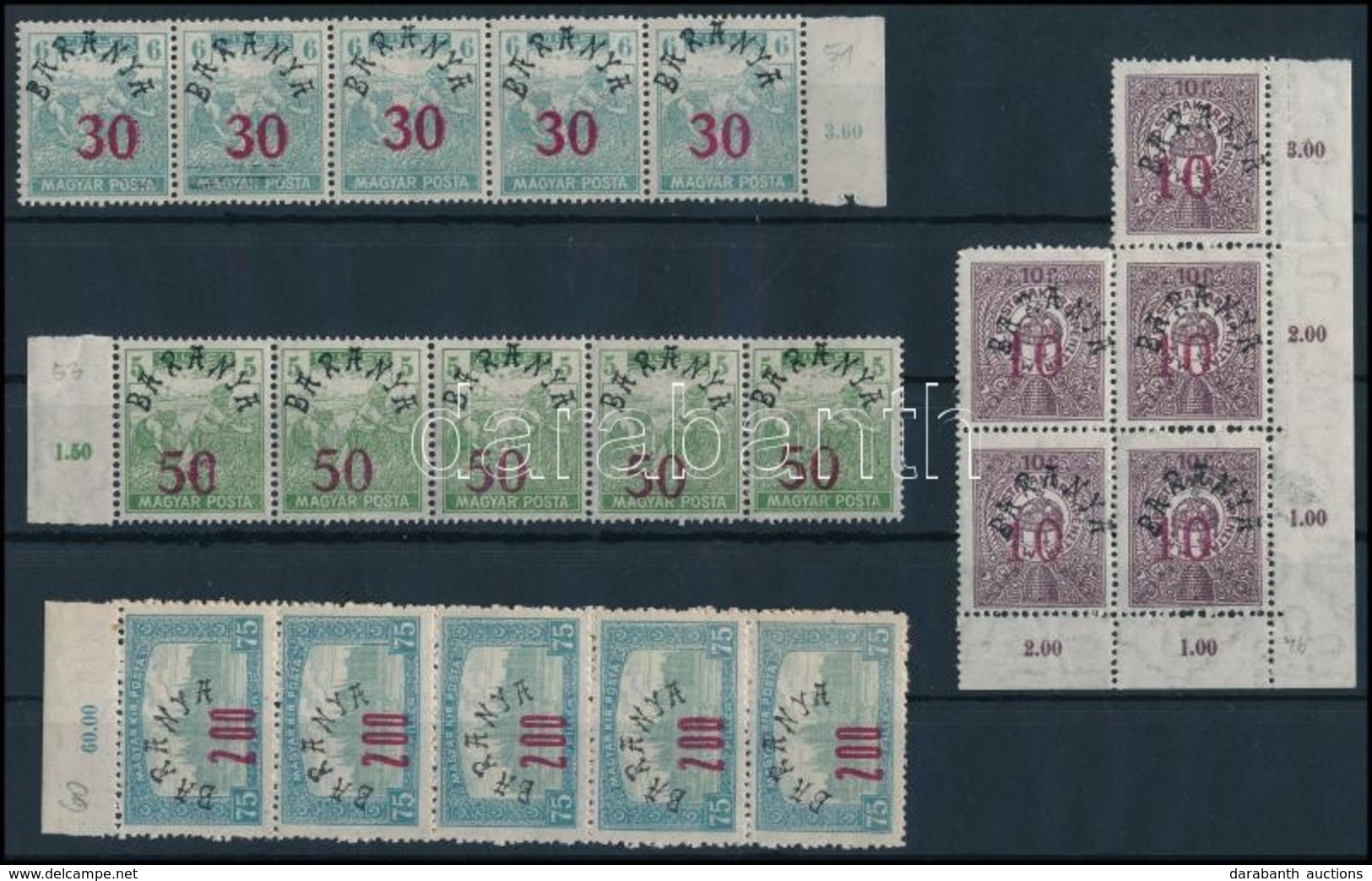 ** Baranya II. 1919 10 Klf Bélyeg 5-ös Csíkokban, Tömbökben (12.750) / 10 Different Stamps In Blocks Or Stripes Of 5. Si - Sonstige & Ohne Zuordnung