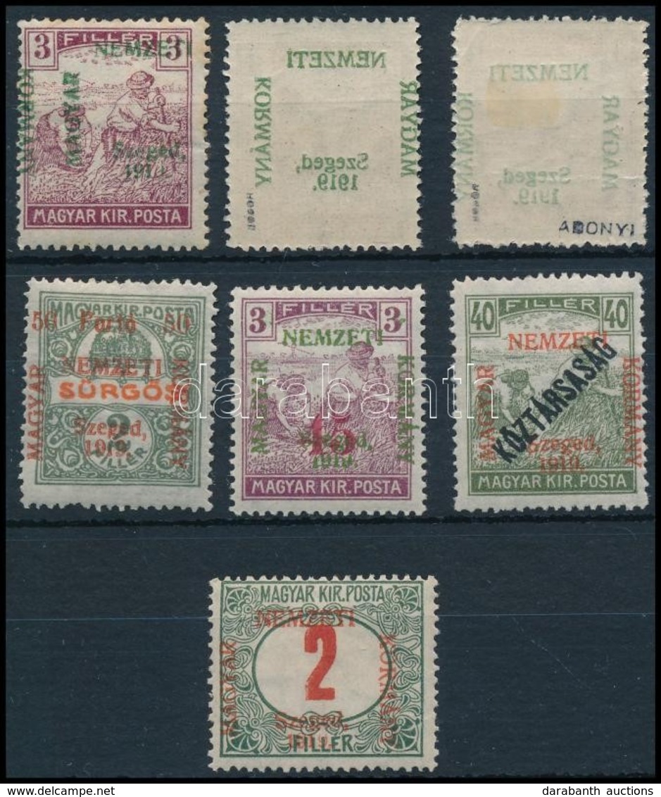 ** * 1919 7 Db Bélyeg, Közte Elcsúszott Felülnyomás, Gépszínátnyomat (**13.800) / 7 Stamps, Including Shifted Overprint, - Sonstige & Ohne Zuordnung