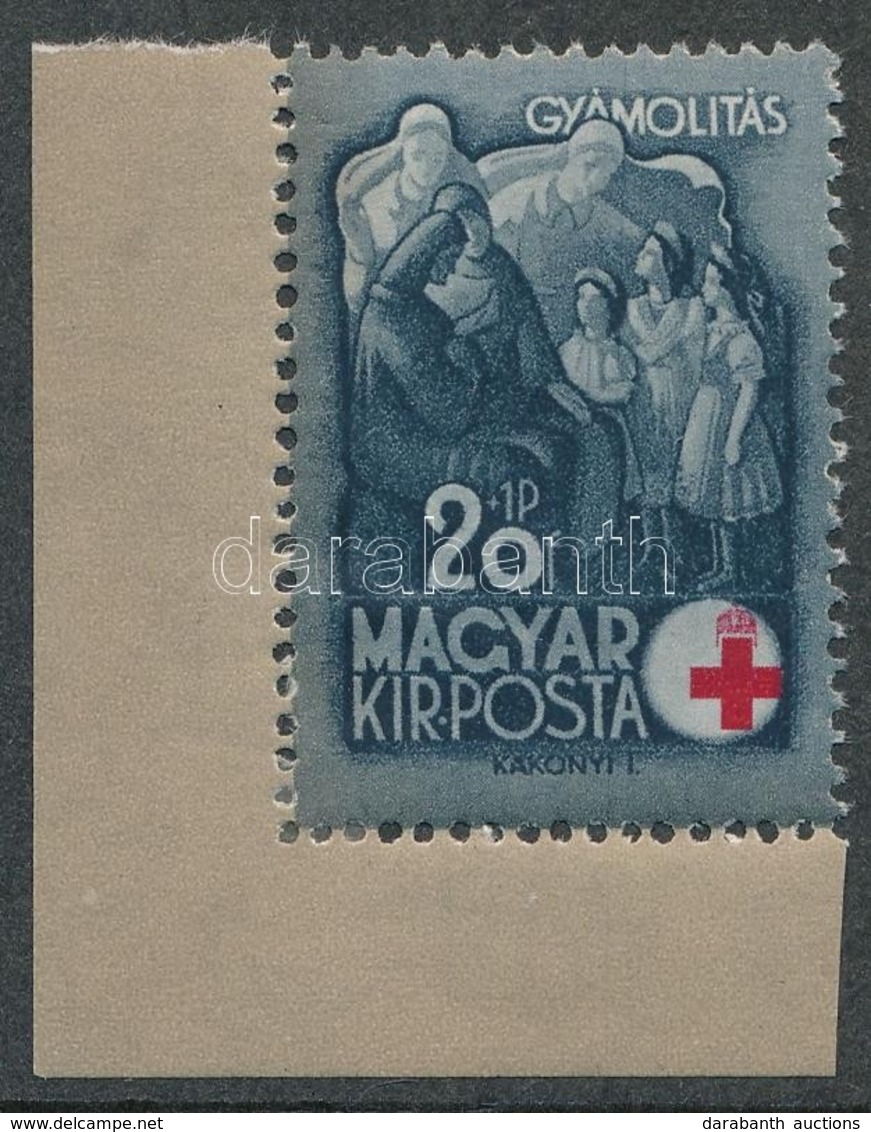 * 1942 Vöröskereszt 20f ívsarki, Eltolódott Vöröskereszttel (betapadás / Gum Disturbance) - Other & Unclassified
