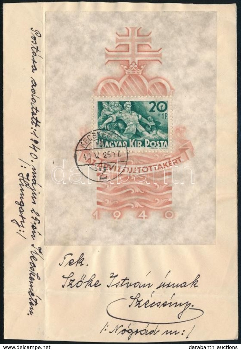 1940 Levél Árvíz Blokk Bérmentesítéssel 'KECSKEMÉT' - Szécsény (3 Oldalon Nyitva A Boríték) - Other & Unclassified