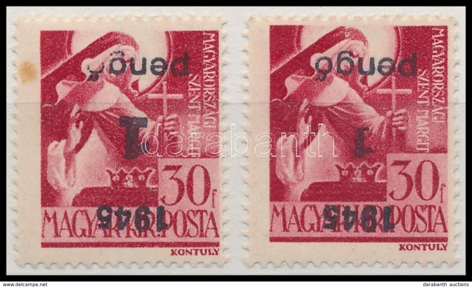 ** Nagyvárad 1945 Szent Margit 1P/30f Fordított I. és III. Felülnyomással, Garancia Nélkül (kis Törések, Az Egyiken Rozs - Other & Unclassified