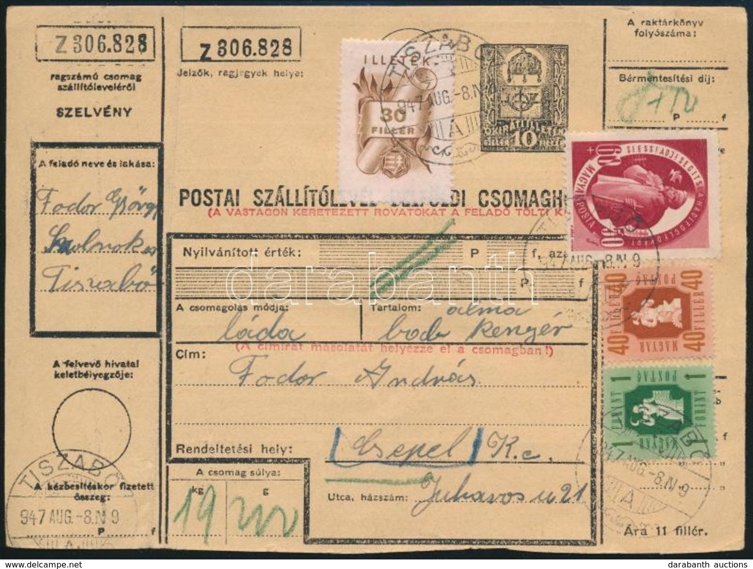 1947 Teljes Szelvényes Szállítólevél S.A.S. 60f Bérmentesítéssel - Other & Unclassified